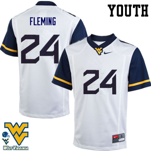 Youth #24 Maurice Fleming West Virginia Mountaineers College Football Jerseys-White - Click Image to Close